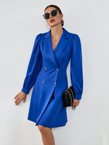 Lapel Neck Puff Sleeve Double Breasted Trench Coat