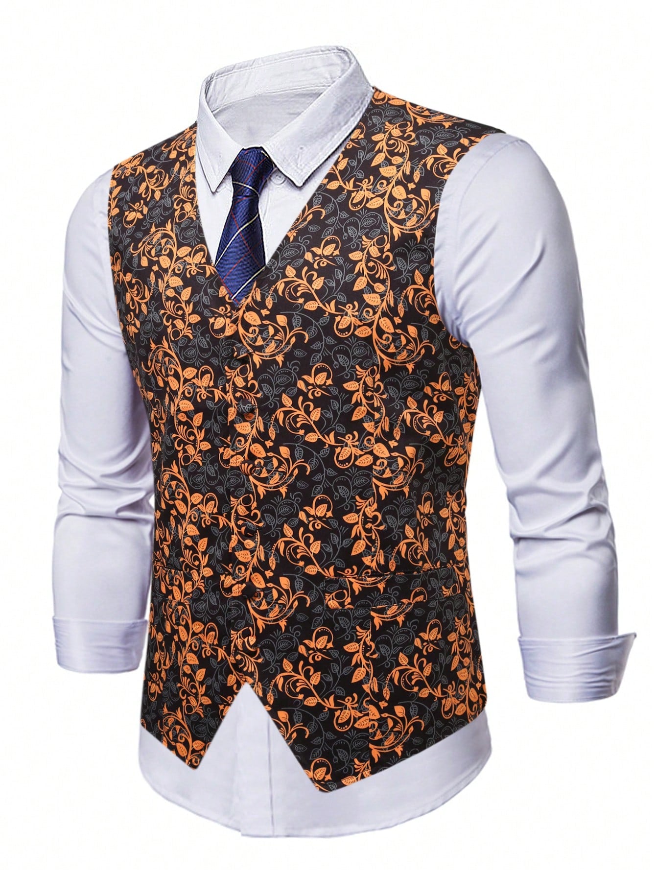 Men Plus 1pc Floral Print Waistcoat