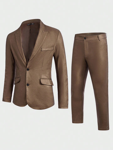 Men Solid Single Breasted Blazer & Suit Pants