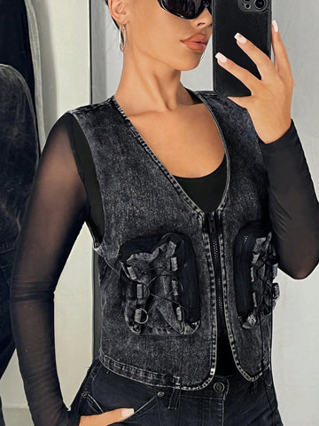 Zip Up Crop Vest Jacket