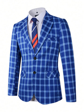 Men 1pc Plaid Print Single Breasted Blazer