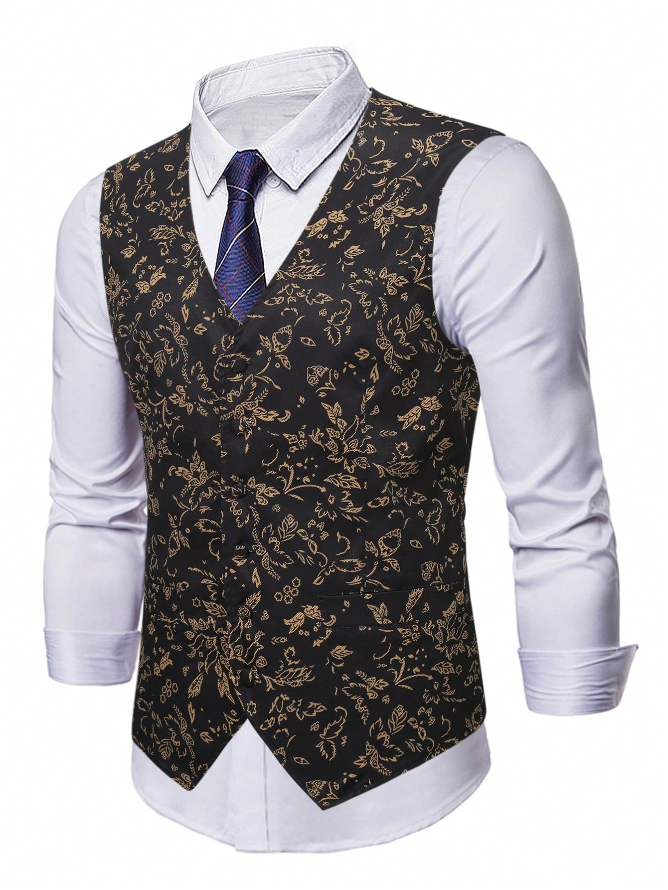 Men Plus 1pc Allover Floral Print Waistcoat