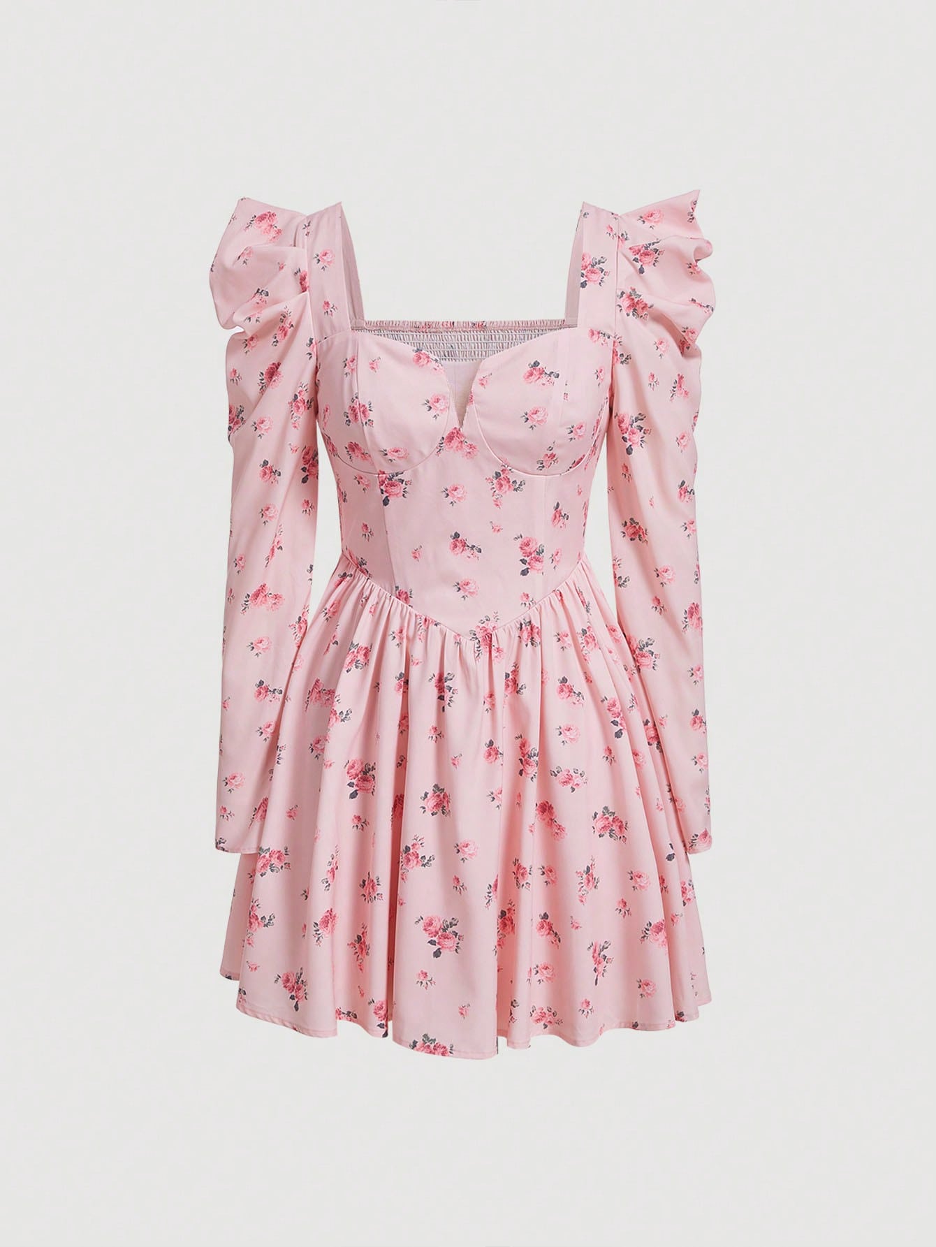 Ditsy Floral Print Sweetheart Neck Gigot Sleeve Dress