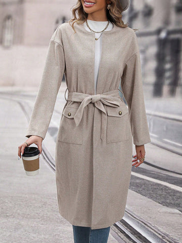 Flap Pocket Open Front Overcoat