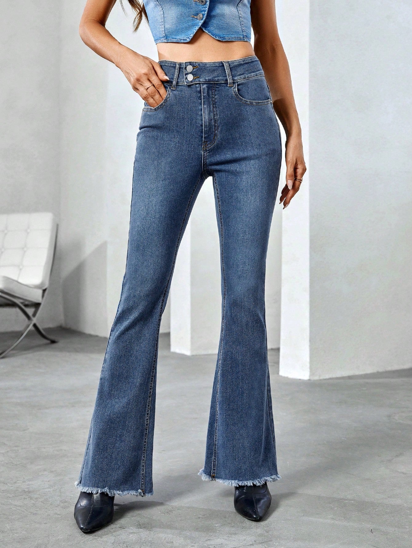 Raw Hem Flare Leg Jeans