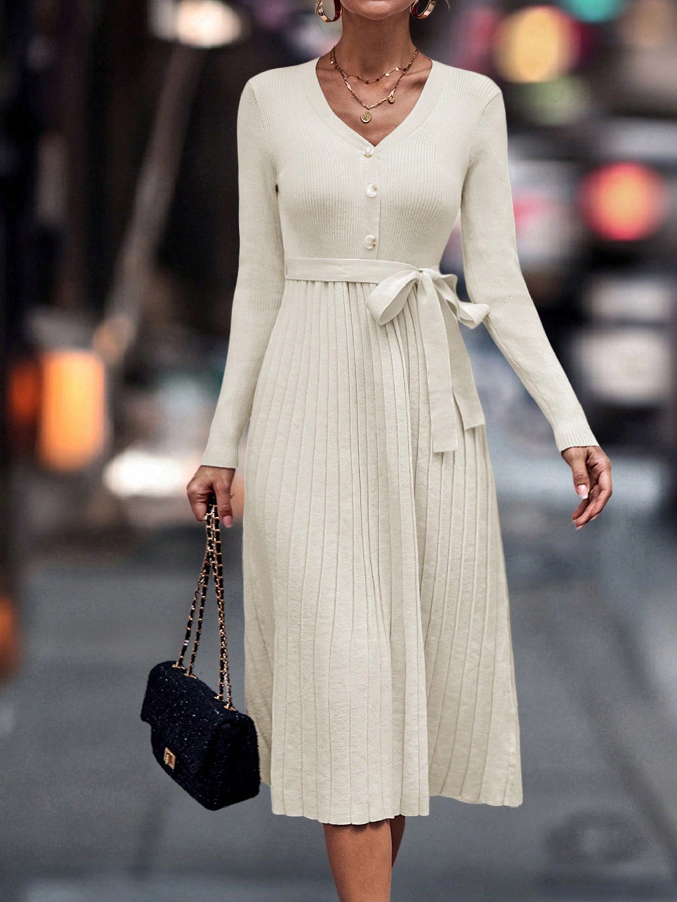 Solid Belted Sweater Dress