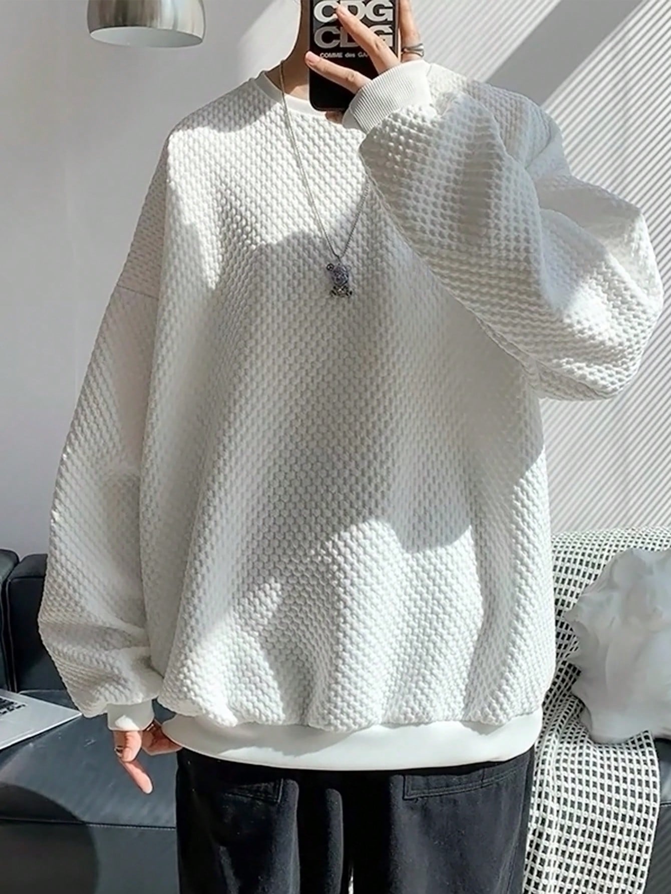 Loose Fit Men's Solid Color Drop Shoulder Sweatshirt