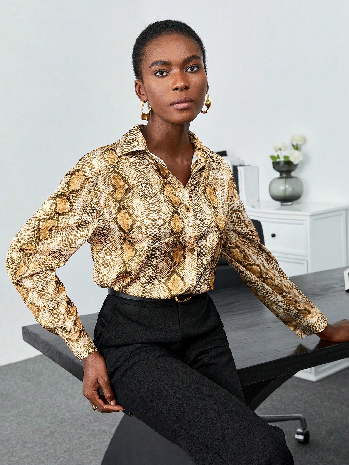 Snakeskin Print Button Front Shirt