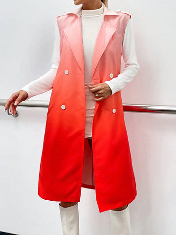 Ombre Double Breasted Vest Trench Coat