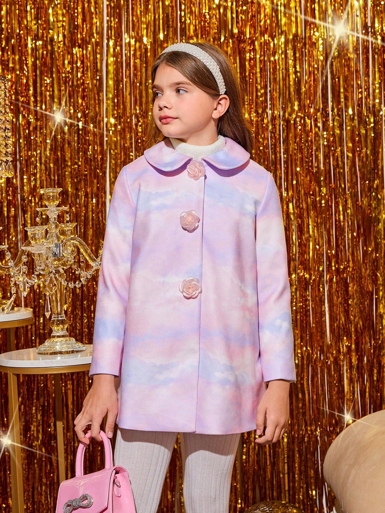 Tween Girl Tie Dye Peter Pan Collar Overcoat