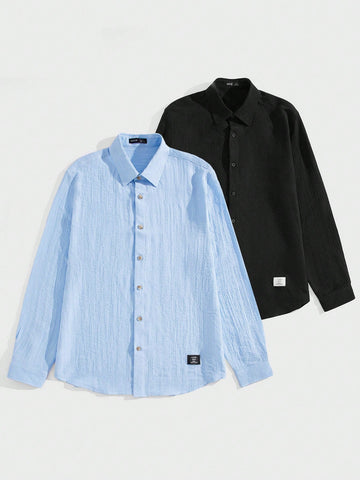 Men 2pcs Letter Patched Detail Shirt