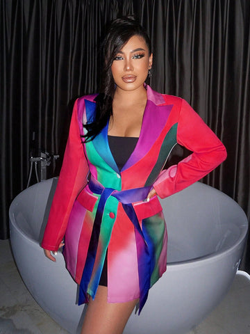 Colorblock Belted Blazer Dress