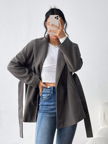 Drop Shoulder Belted Overcoat