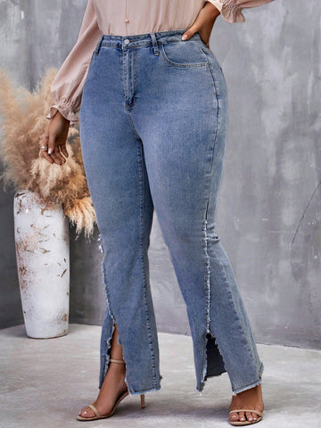 Plus High Waist Split Hem Flare Leg Jeans