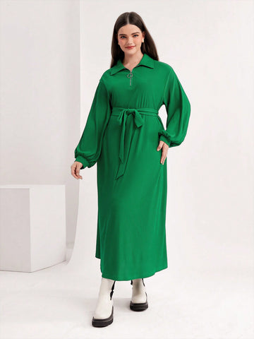 Plus Drop Shoulder Belted Dress