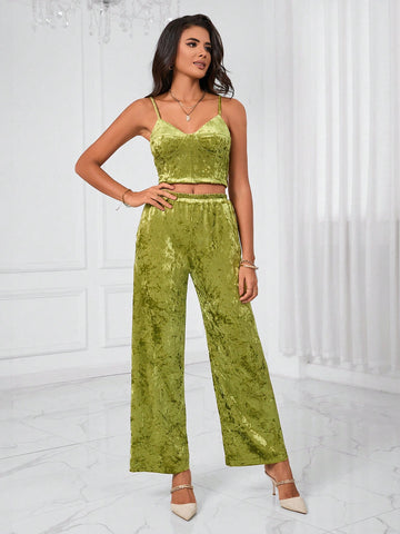 Solid Velvet Cami Top & Wide Leg Pants