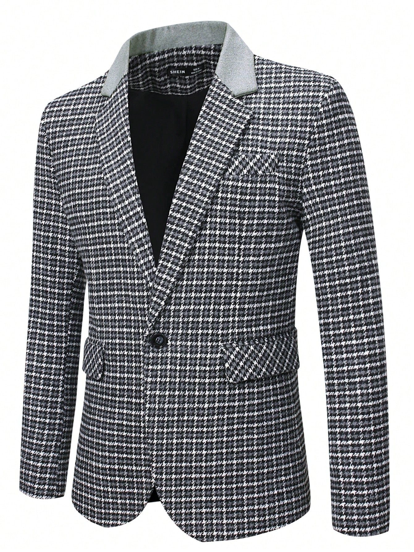 Men Houndstooth Single Button Blazer