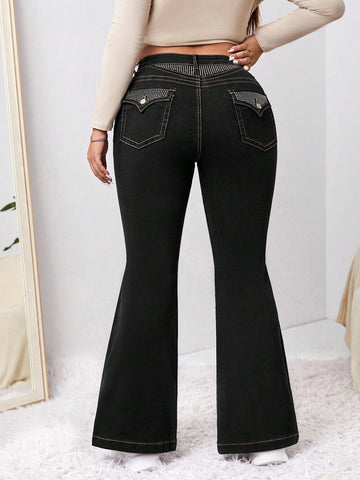 Plus High Waist Top-stitching Flare Leg Jeans