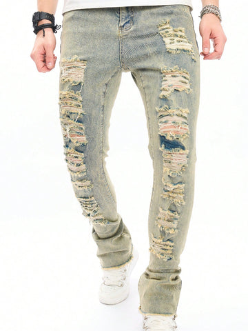 Men Ripped Frayed Skinny Jeans