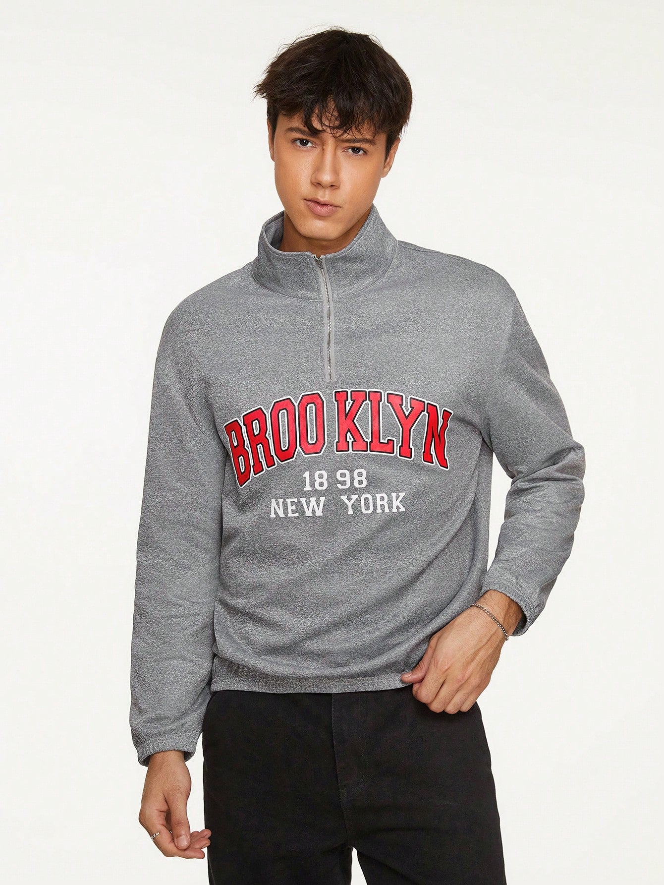 Men Letter Graphic Half Zip Sweatshirt