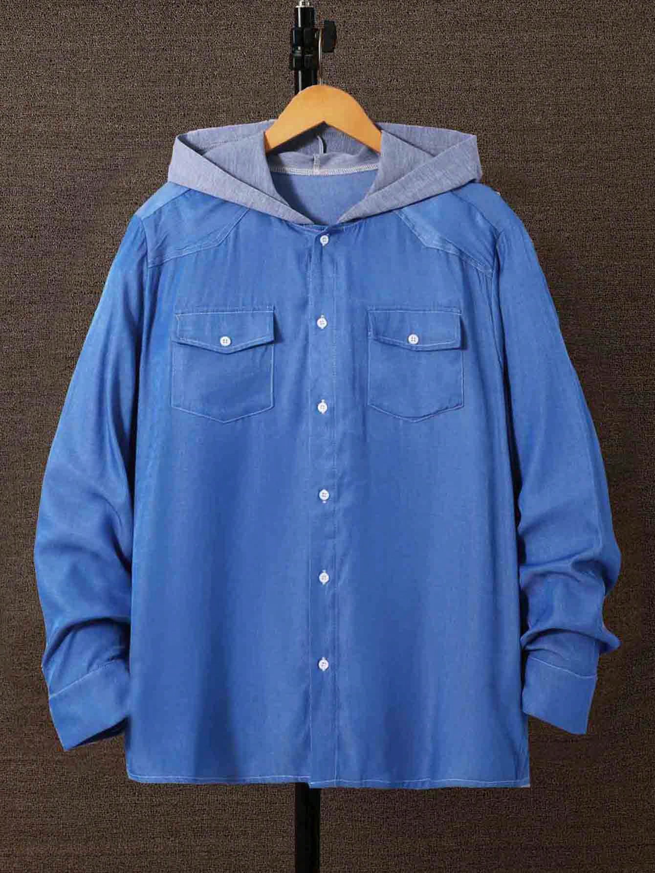 Men Flap Pocket Hooded Shirt