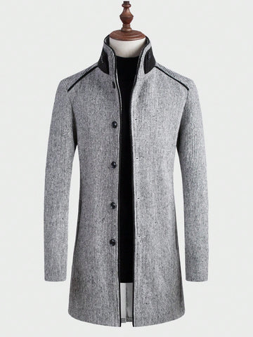 Men 1pc Button Front Overcoat