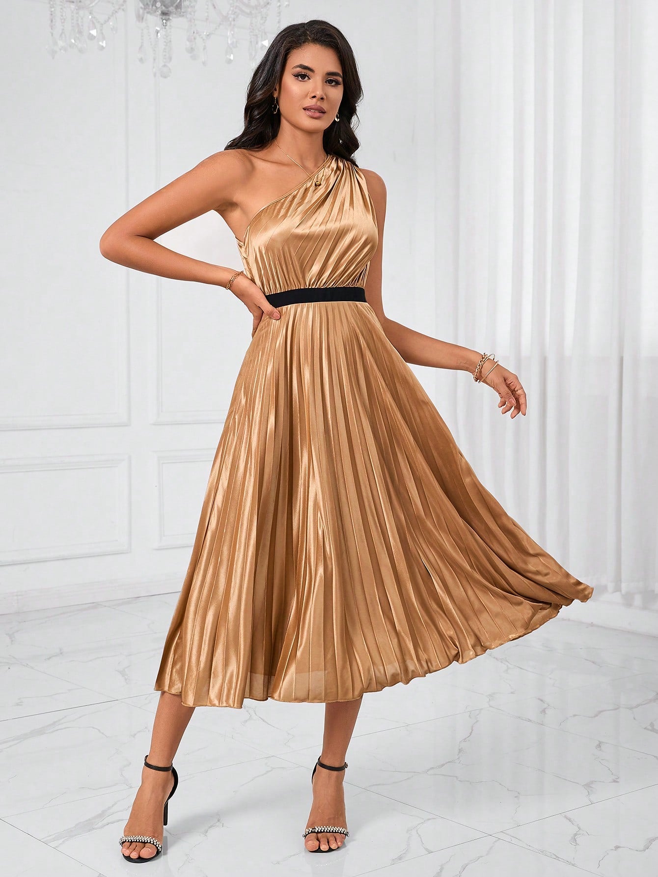 One Shoulder Pleated Hem Dress, Semi Formal Dress