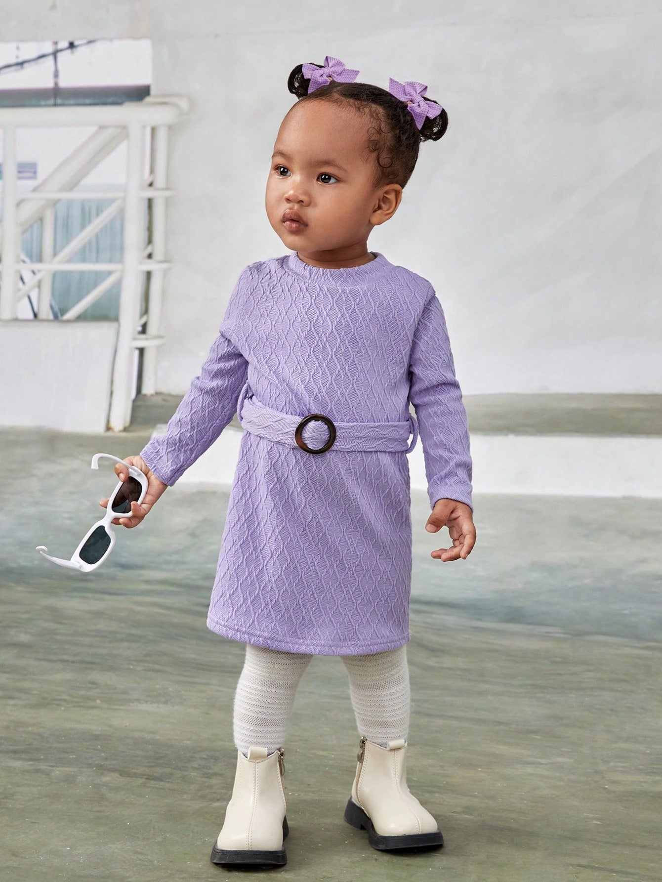 Baby Girl Solid Belted Tee Dress