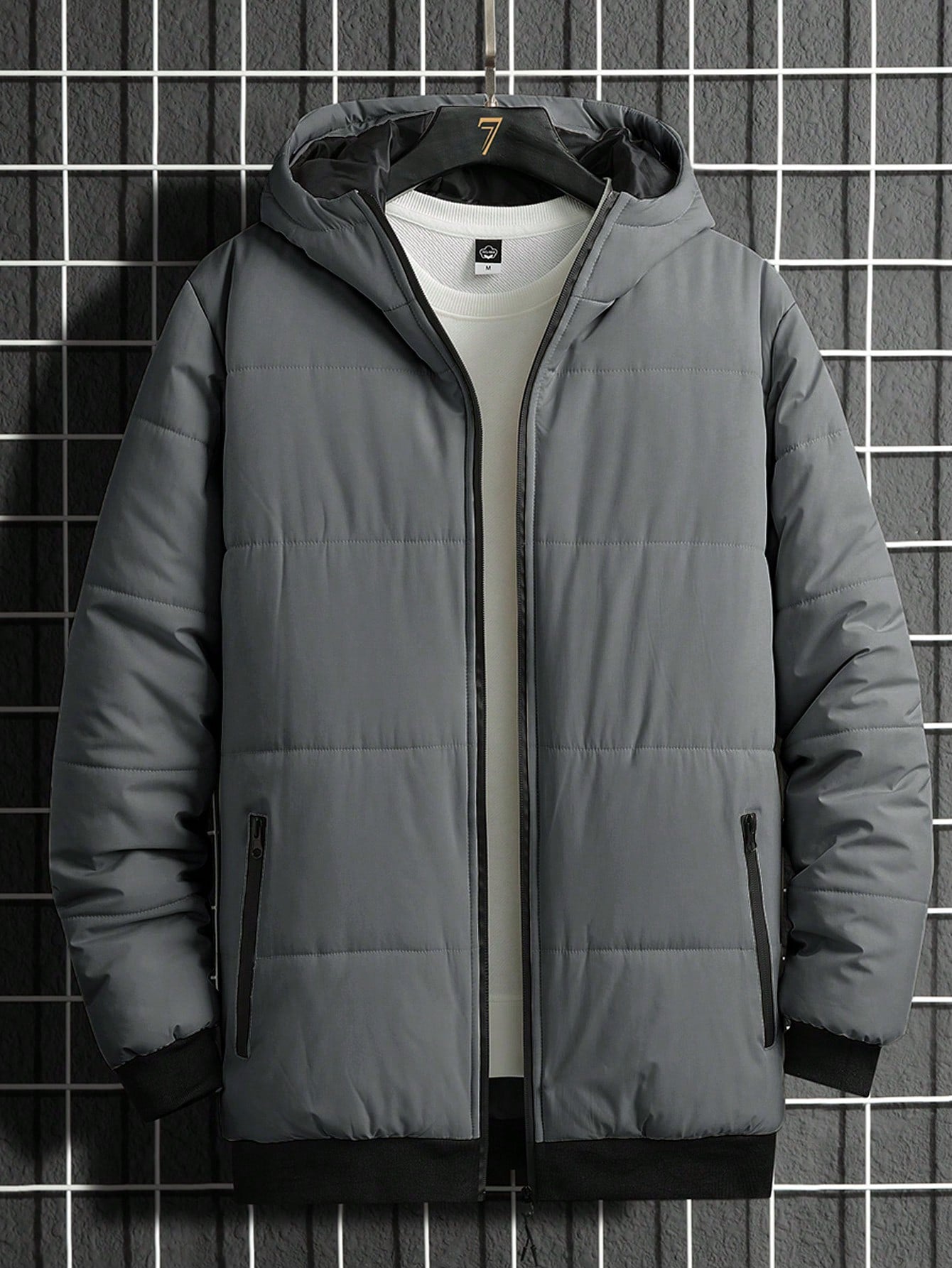 Loose Fit Men's Hooded Puffer Coat Without T-Shirt