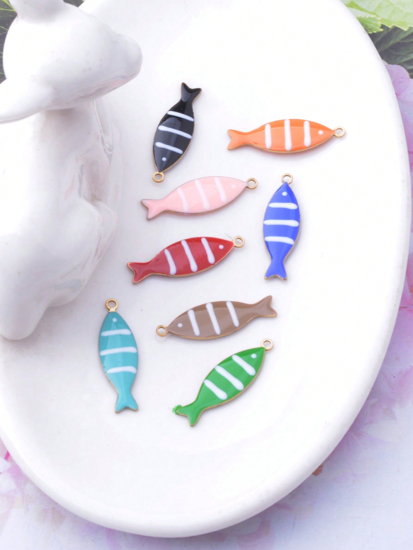 4pcs Double-sided Copper Colorful Fish Shaped Diy Jewelry Pendant For Earrings Or Necklace Making