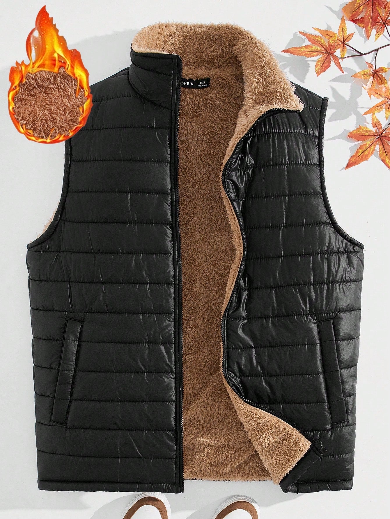 Loose Fit Men's Teddy Lined Zipper Vest Puffer Coat