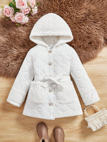 Young Girl Hooded Belted Quilted Coat