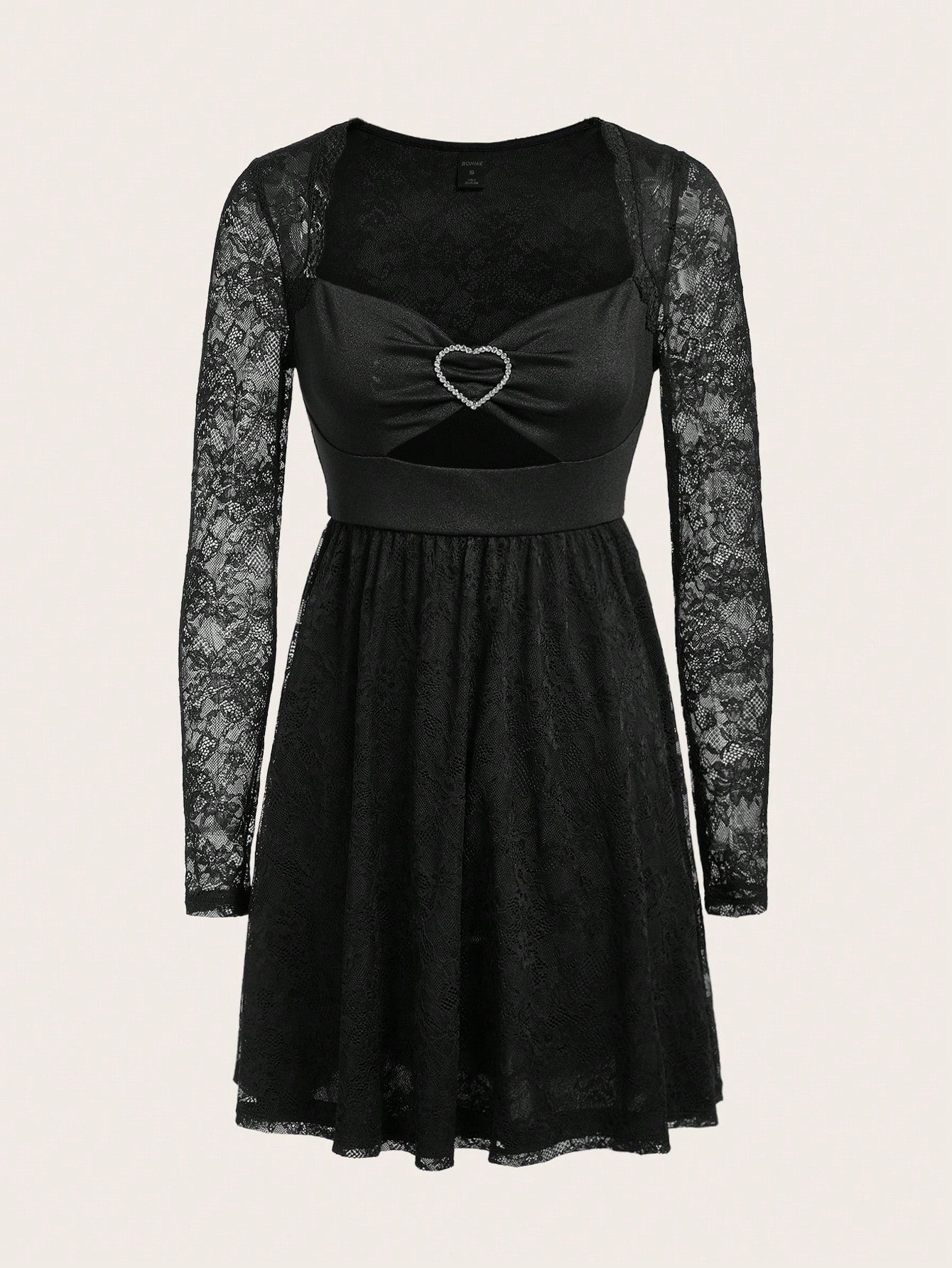 Contrast Lace Cut Out Heart Decor Dress