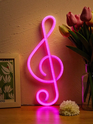 1PC music notation shaped LED Neon Light USB+3 * 1.5V AA battery powered Household Wall Mounted Neon Light For Bedroom Room, Holiday, Party, Wall Decoration Sign