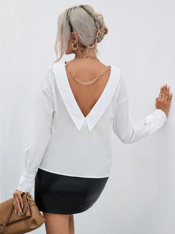 Chain Detail Backless Drop Shoulder Blouse