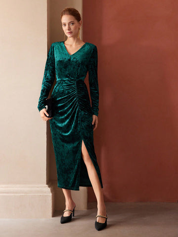 RUCHED VELVET DRESS