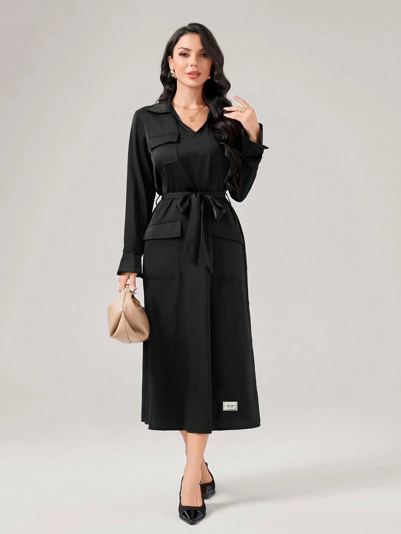 Flap Pocket Belted Shirt Dress