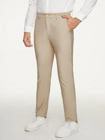 Men Solid Slant Pocket Suit Pants