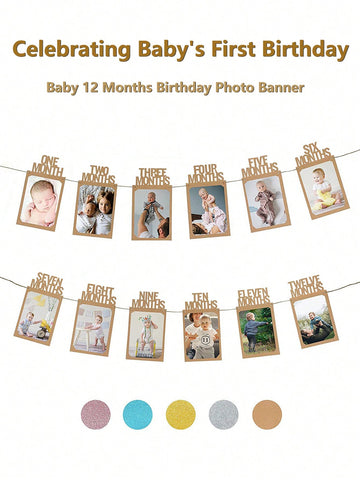 1pc Happy Birthday Photo Frame Banner For Family Party Decoration, Suitable For Baby's First Birthday And 12 Months Newborn Photography