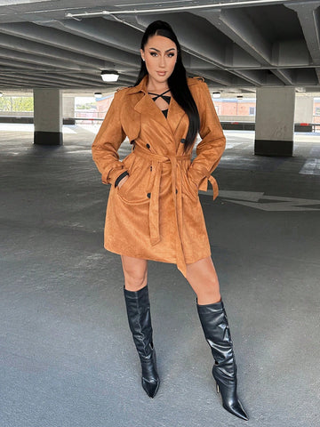 Knot Cuff Belted Trench Coat