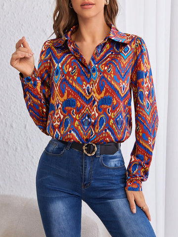 Geo Print Button Front Shirt