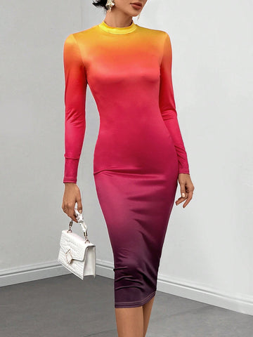 Ombre Mock Neck Bodycon Dress