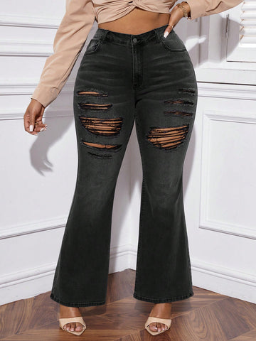 Plus Ripped Flare Leg Jeans