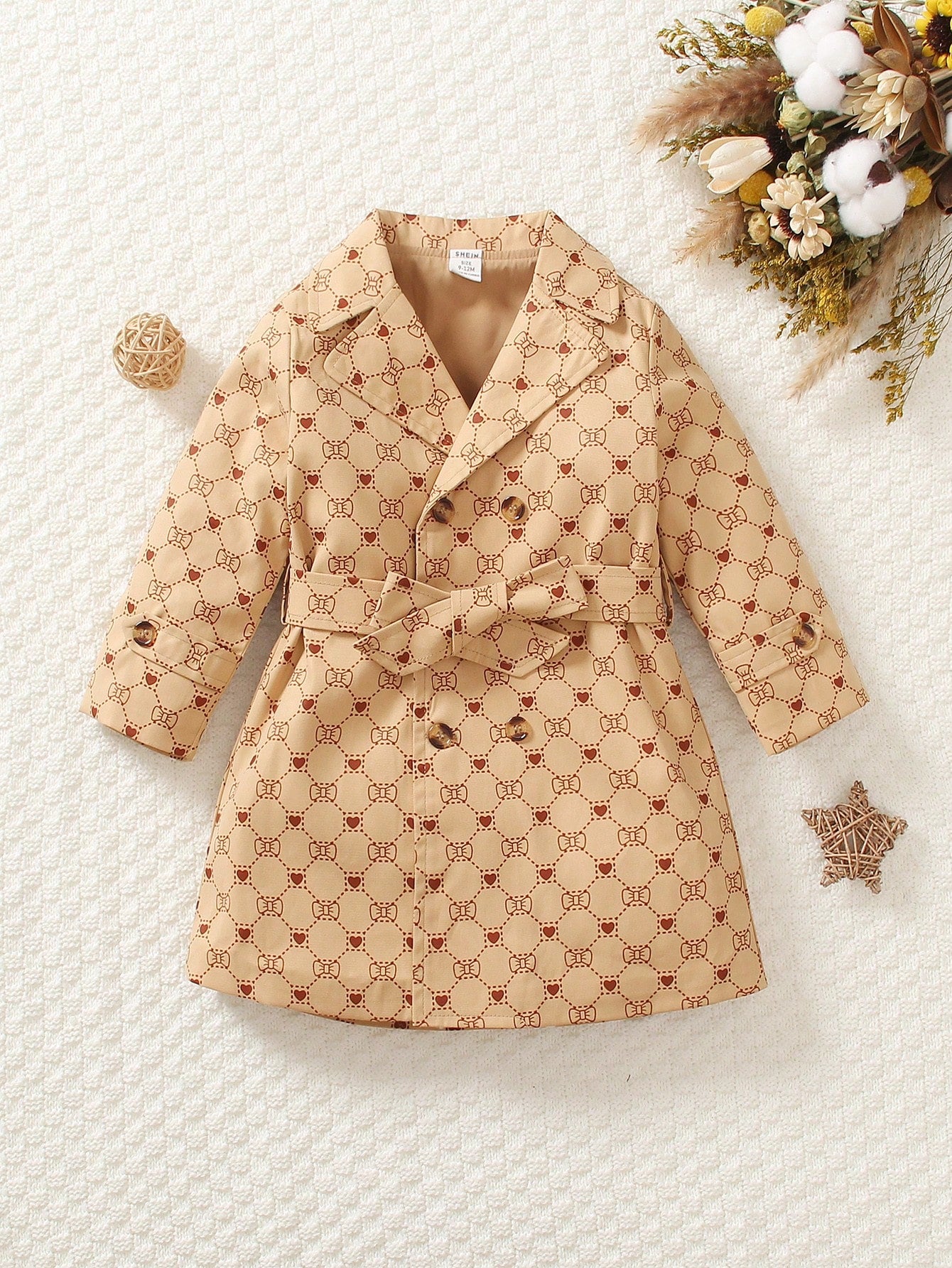 Baby Girls Allover Print Double Breasted Belted Trench Coat