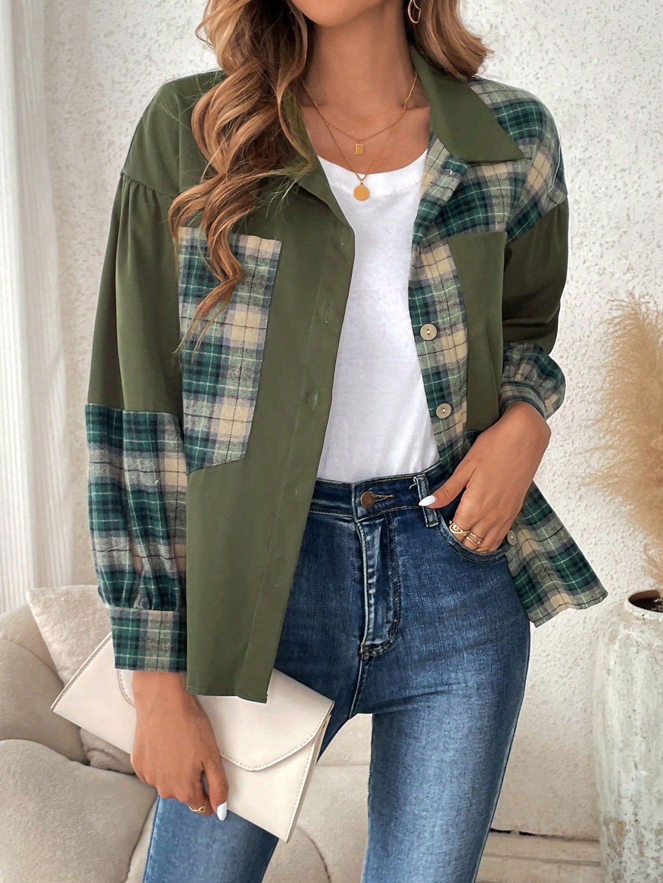 Plaid Print Drop Shoulder Jacket