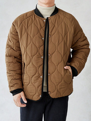 Men's Baseball Collar Onion Quilted Coat With Raglan Sleeves And Oversized Fit