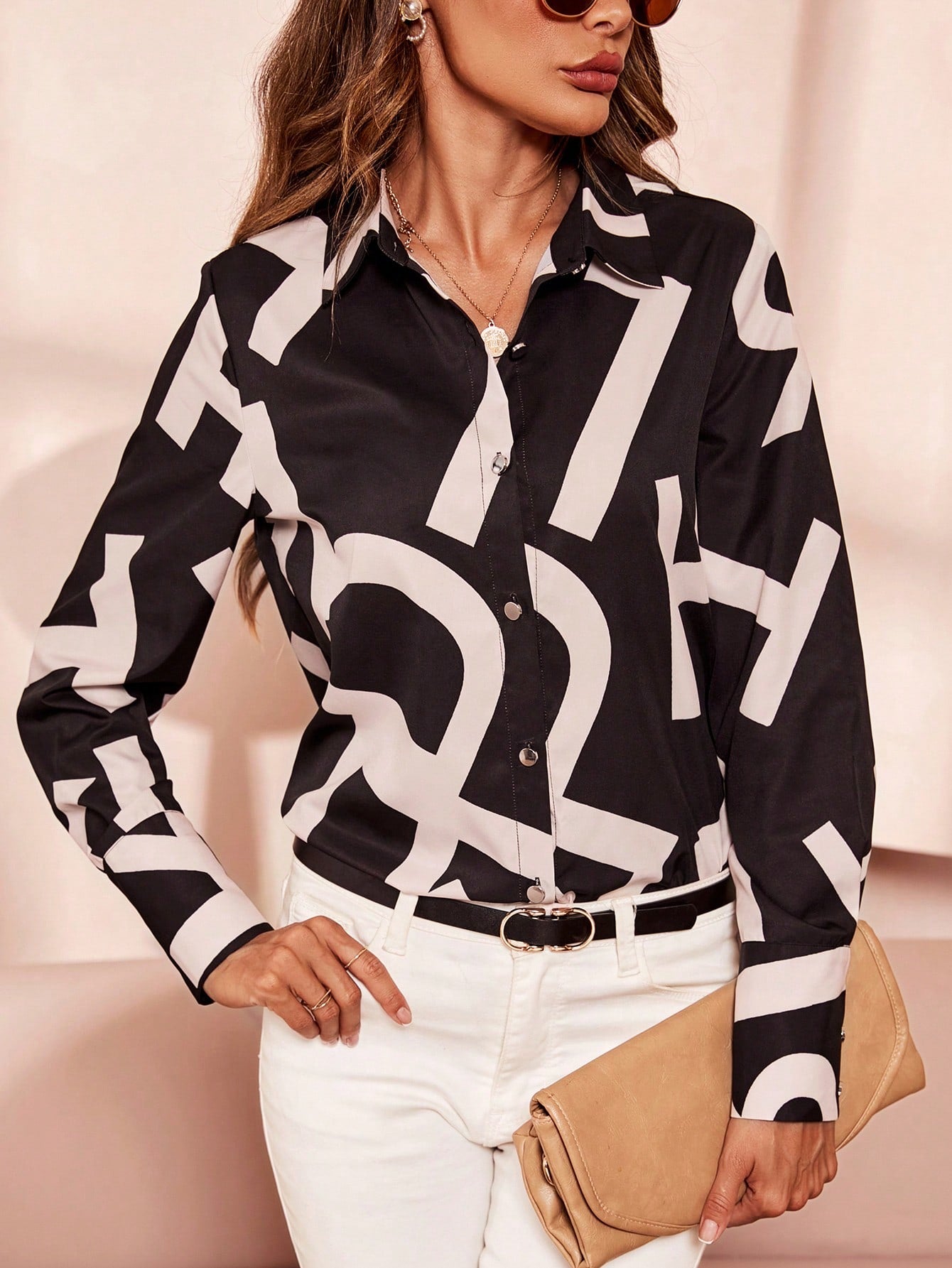 Graphic Print Button Front Shirt