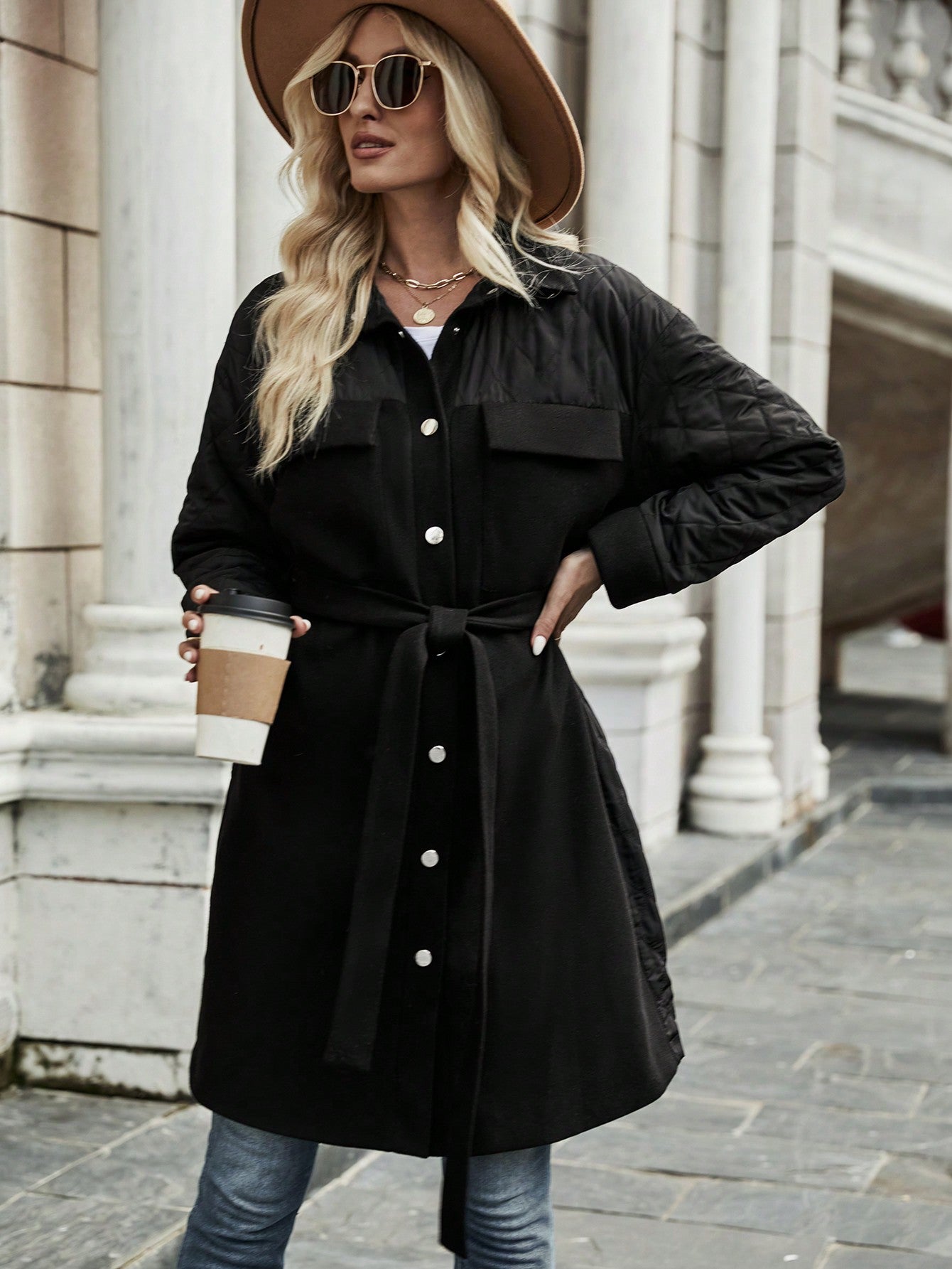 Flap Detail Belted Winter Coat