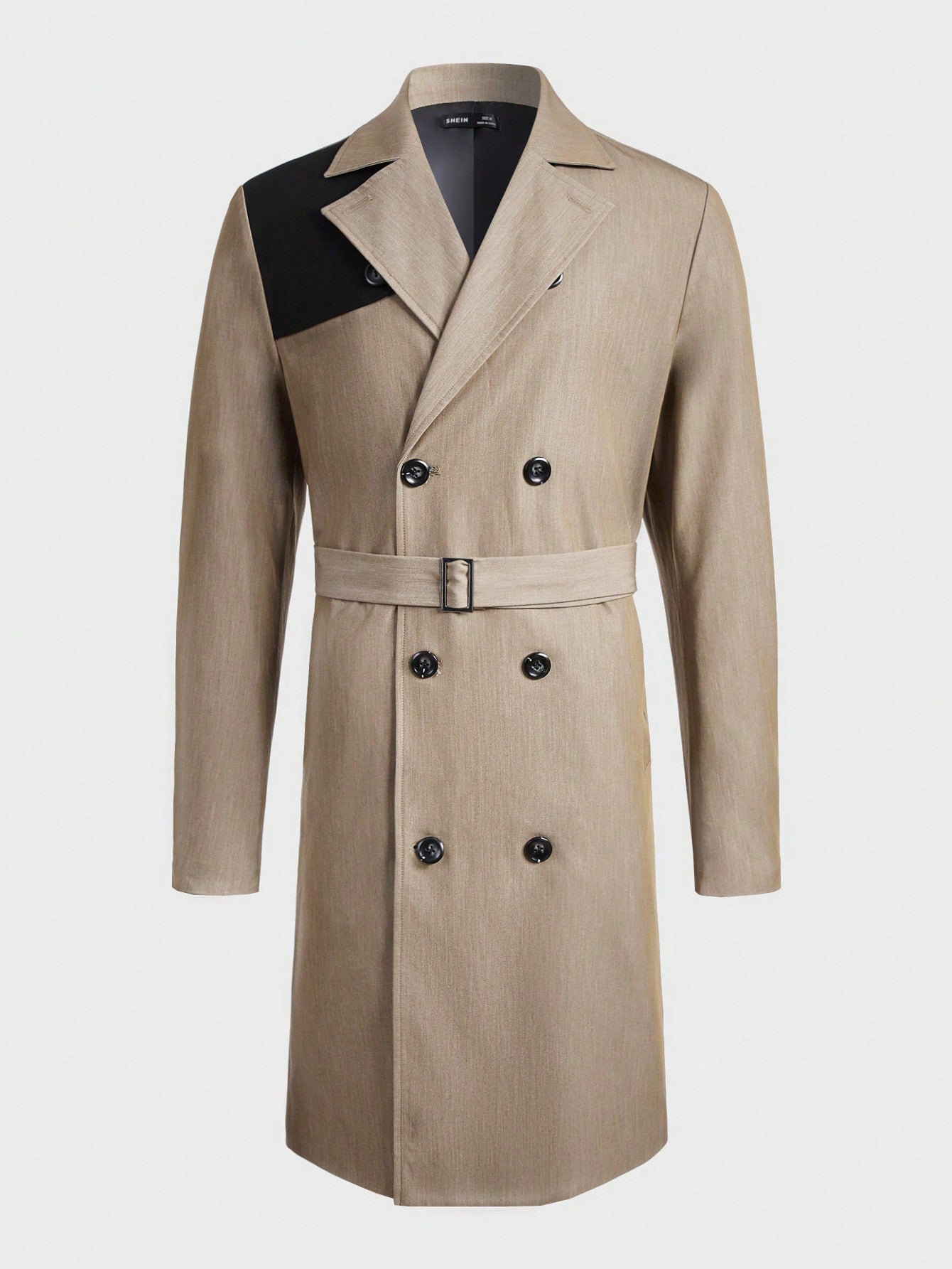 Loose-Fitting Men's Double-Breasted Trench Coat With Contrast Panels And Belt