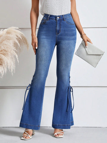 Lace Up Side Flare Leg Jeans